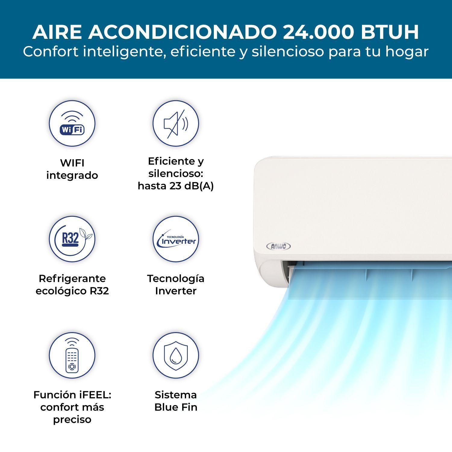 Aire Acondicionado Split Muro INVERTER ANWO ECOFLOW 24.000 BTU con Wifi-2