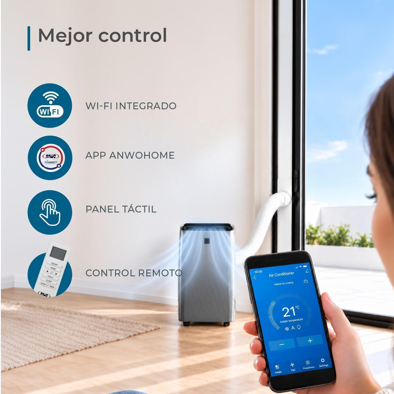 Aire Acondicionado Portátil Anwo 12000 BTU Gris con Wifi Kit Ventanal-2