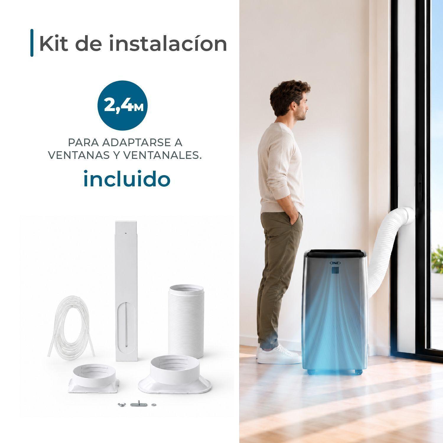 Aire Acondicionado Portátil Anwo 12000 BTU Gris con Wifi Kit Ventanal-4
