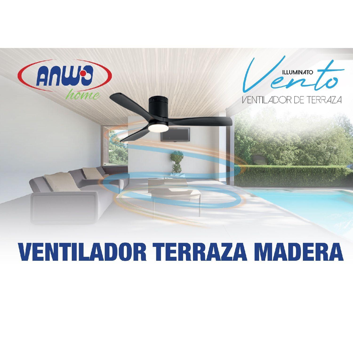 Ventilador de Terraza Anwo Vento Illuminato de Madera Color Nogal ZVTM-W-L-2
