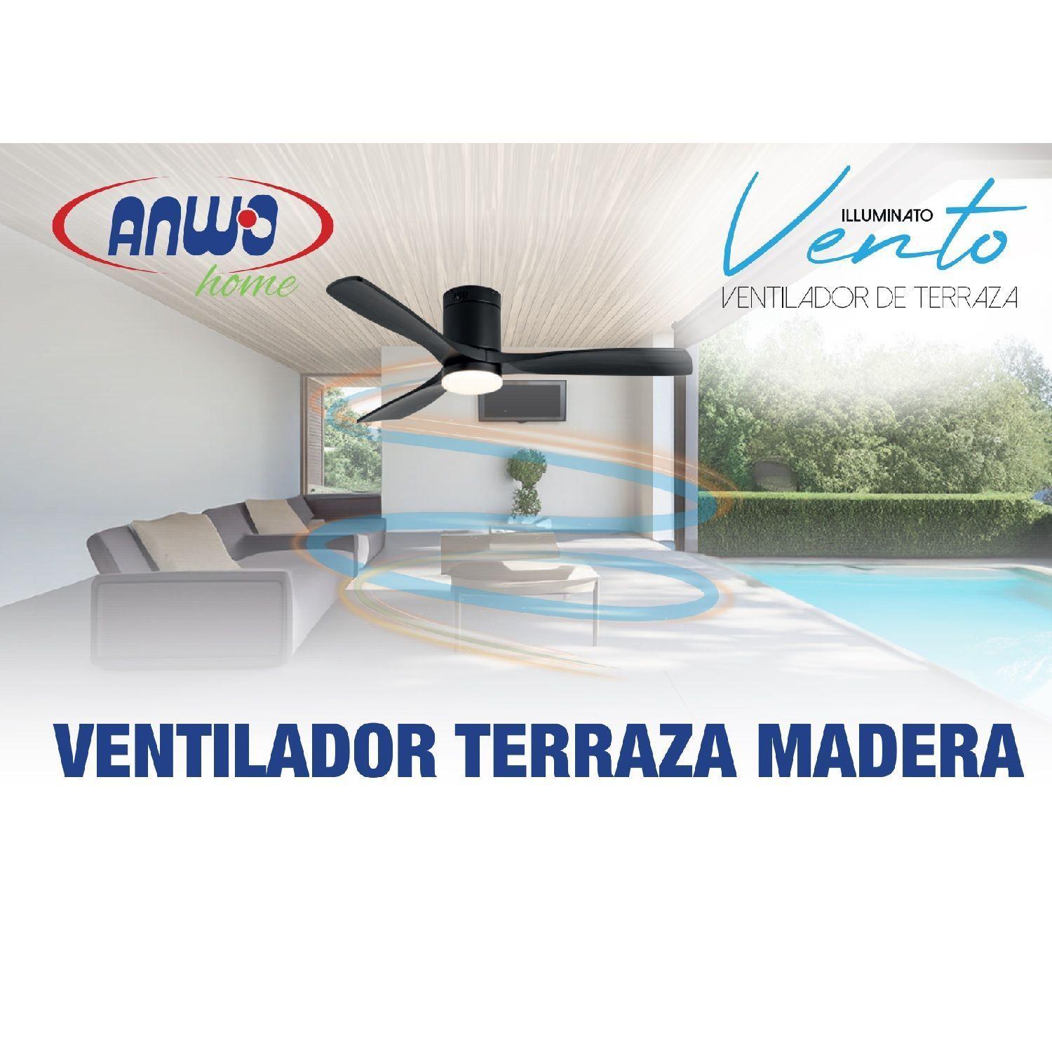 Ventilador de Terraza Anwo Vento Illuminato de Madera Color Nogal ZVTM-W-L-2
