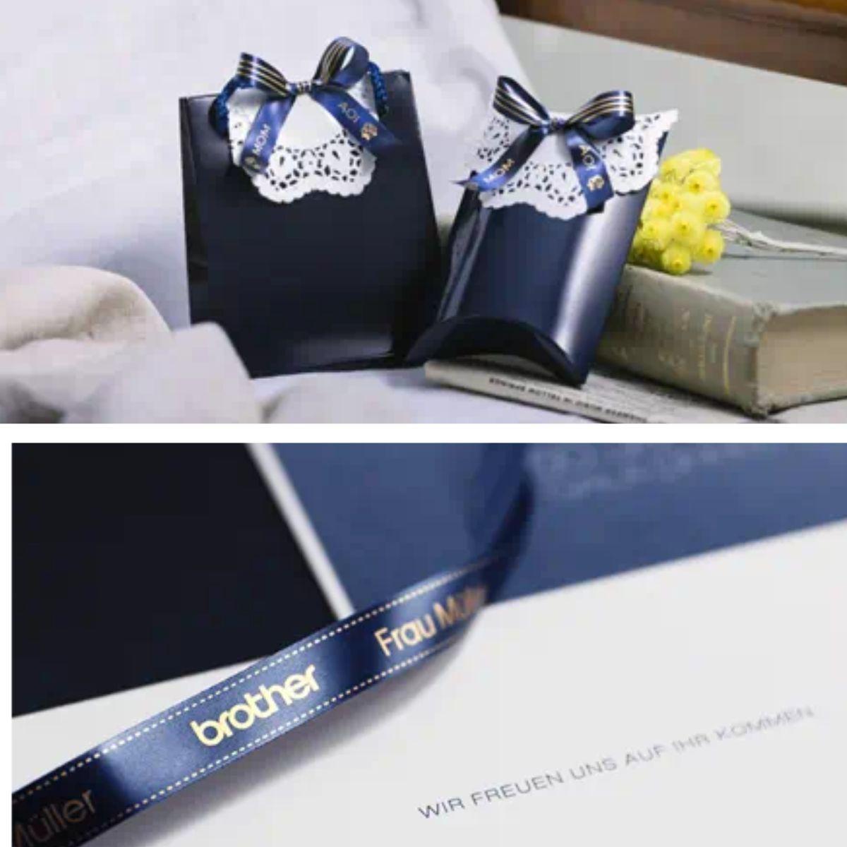 Cinta de raso Brother Dorado sobre azul 4m-2