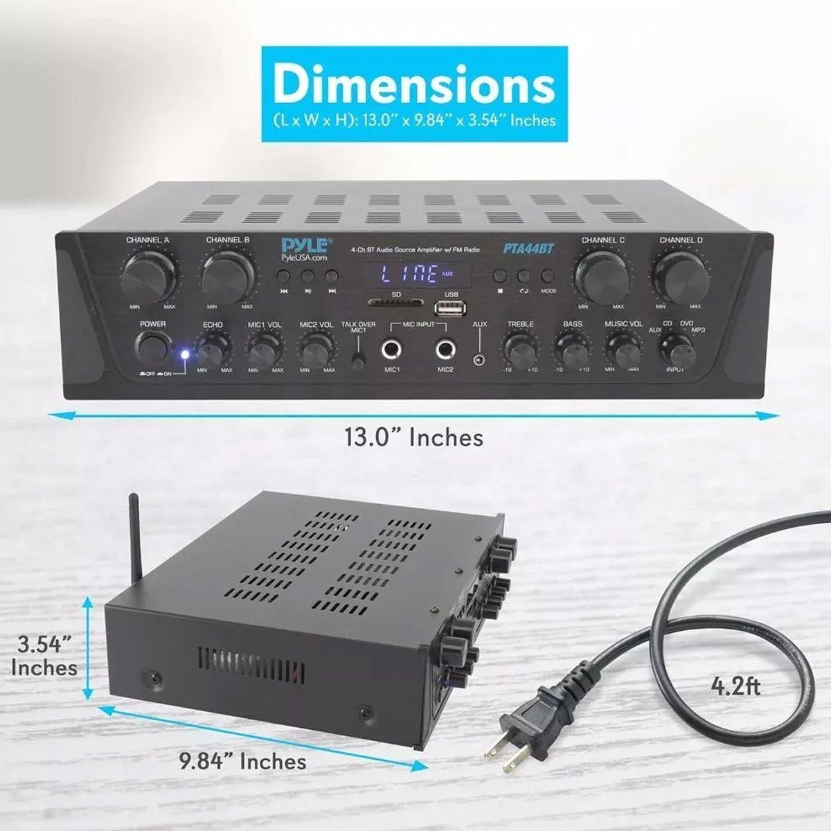 Amplificador Bluetooth Pyle PTA44BT 4 canales 500W-1