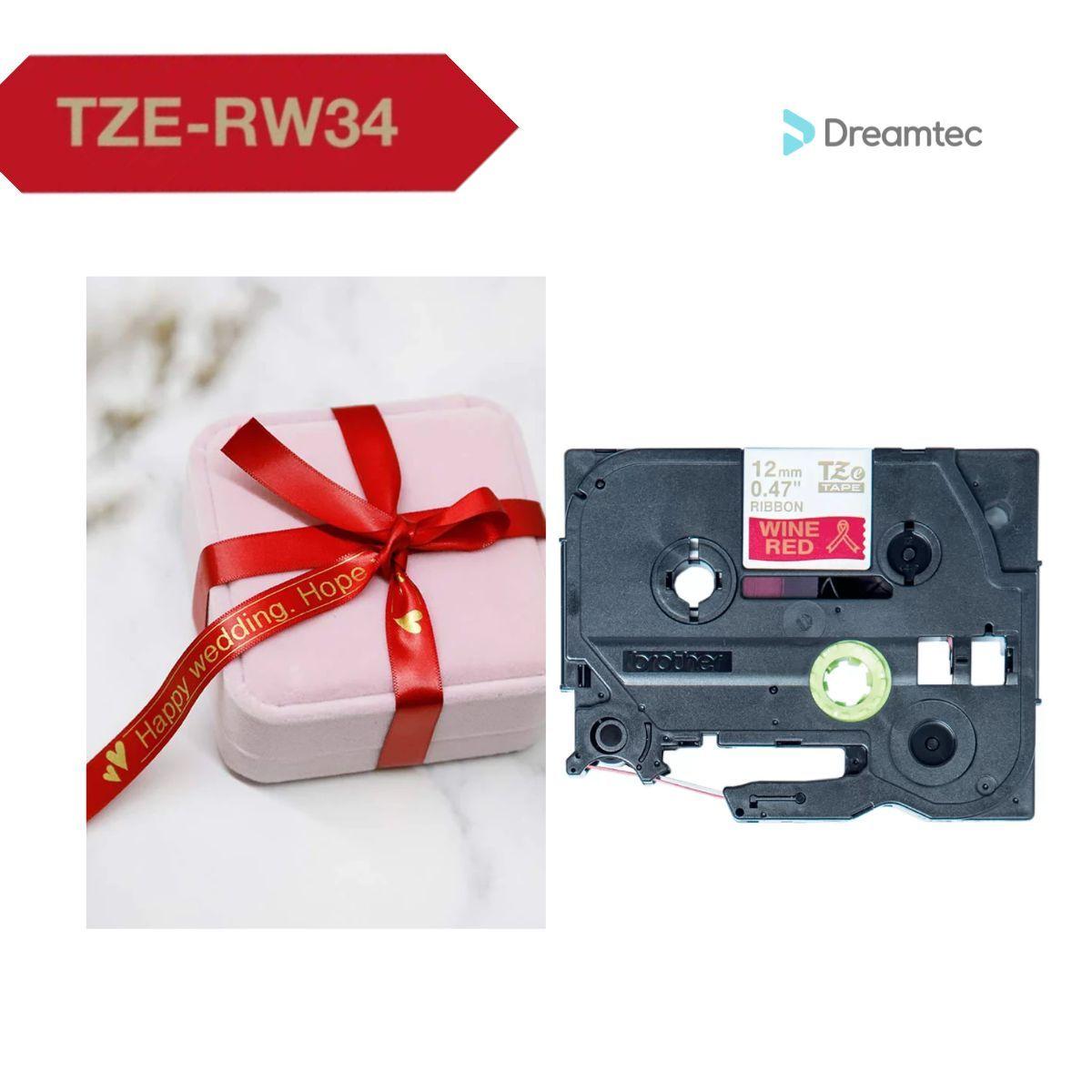 Cinta de raso Brother Dorado sobre rojo 4m-1