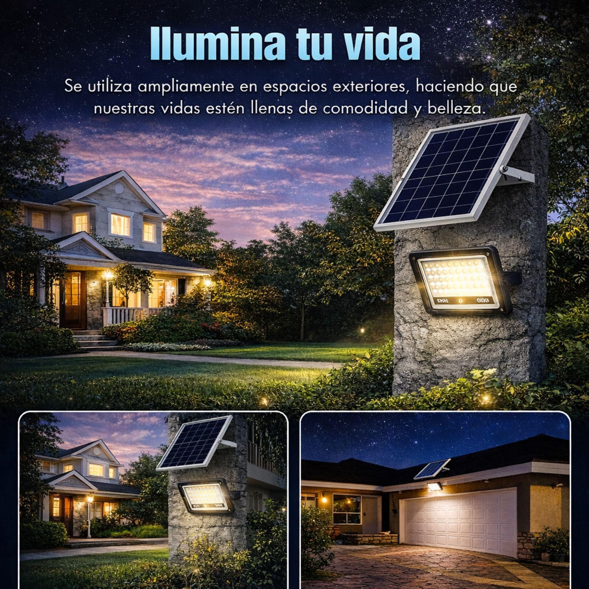 Foco Reflector Solar LED 1000W Exterior Panel Solar Control Remoto IP67-3