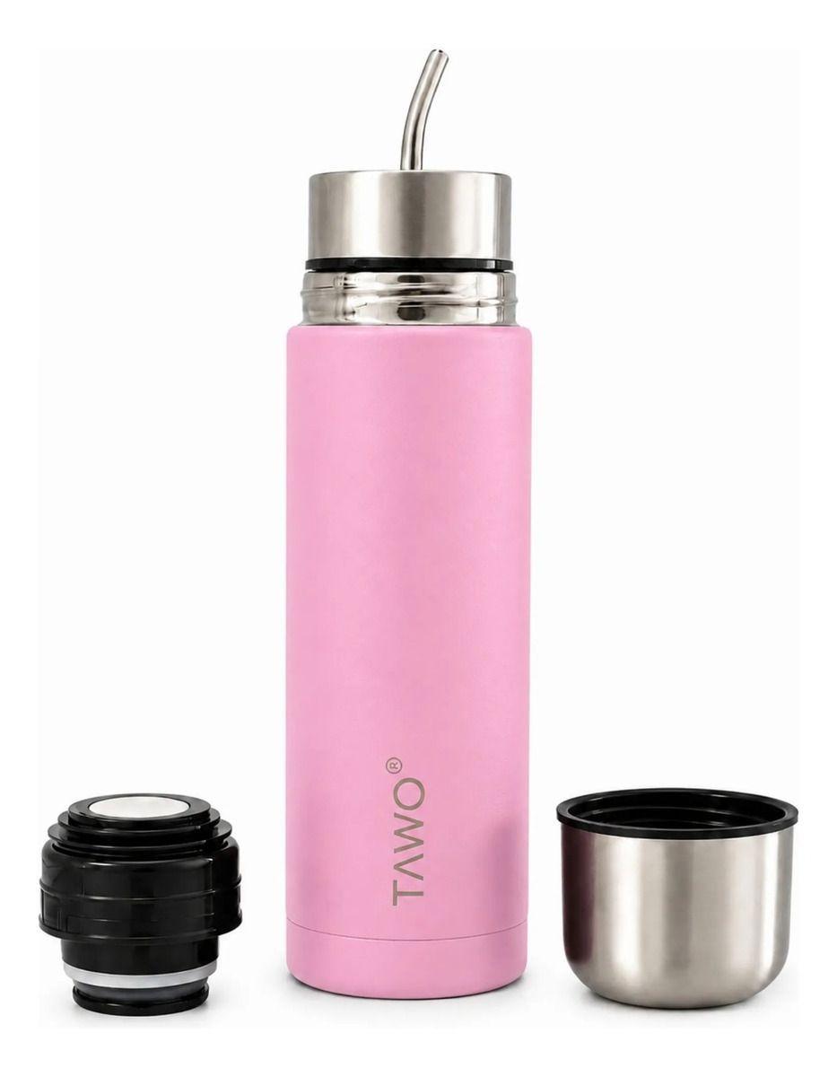 Termo Mate Acero Inoxidable Autocebante 2 en 1 Tawo 750 Ml Hermetico Antiderrame Rosado-0