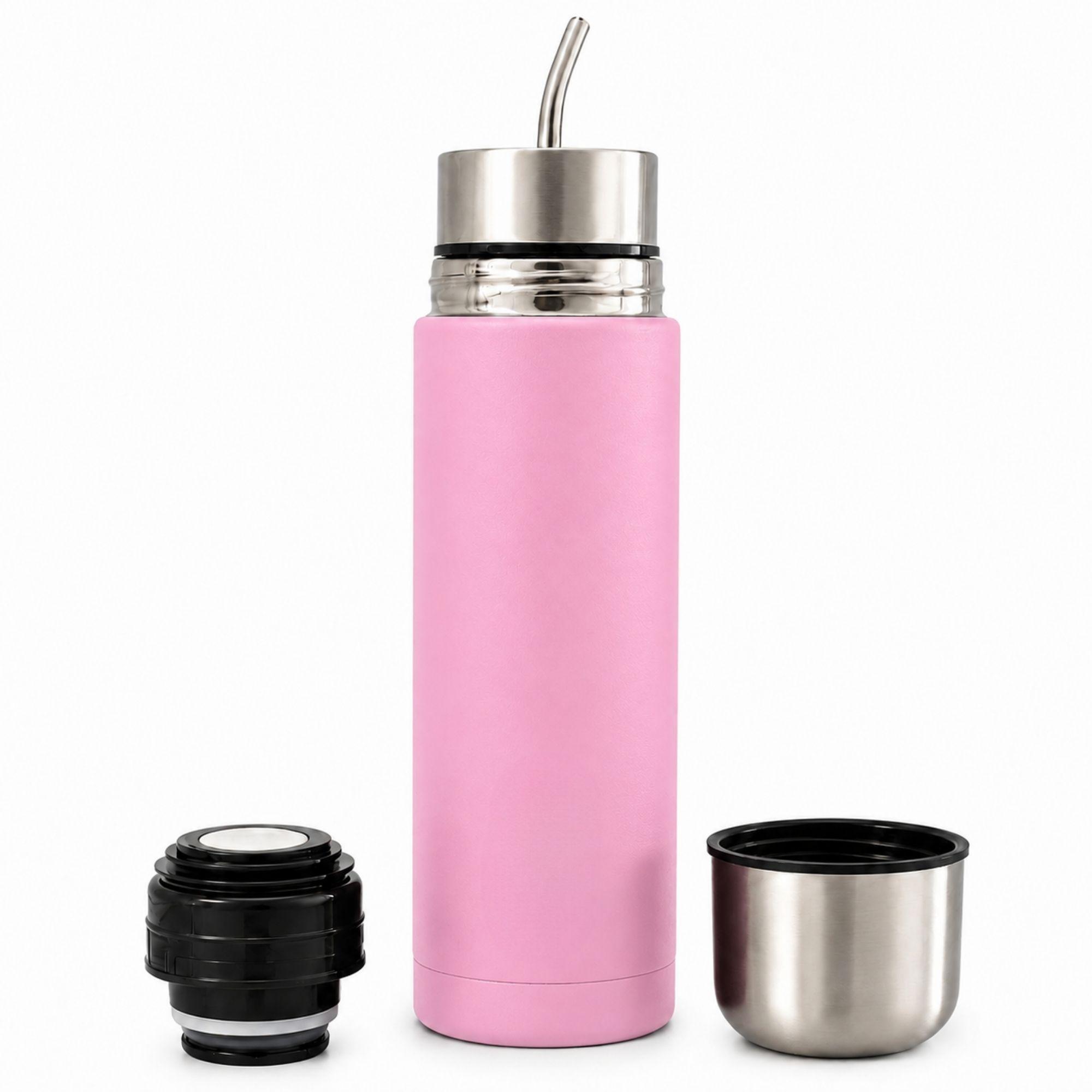 Termo Mate Acero Inoxidable Autocebante 2 en 1 Tawo 750 Ml Hermetico Antiderrame Rosado-0