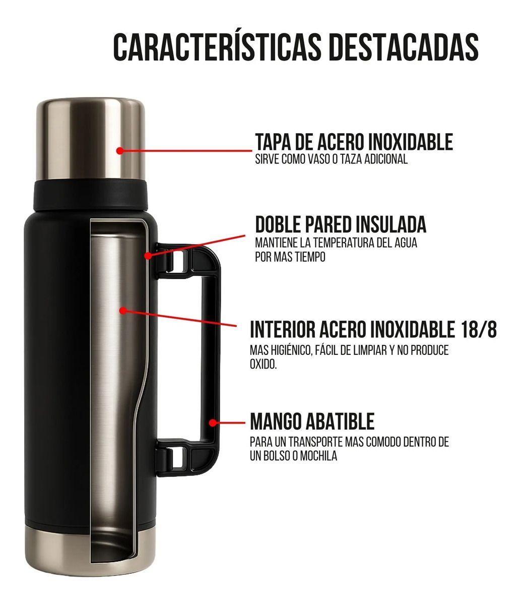 Termo De Agua Acero Inoxidable 1.3 Litros + Mate 236ml Con Bombilla Rosado-3