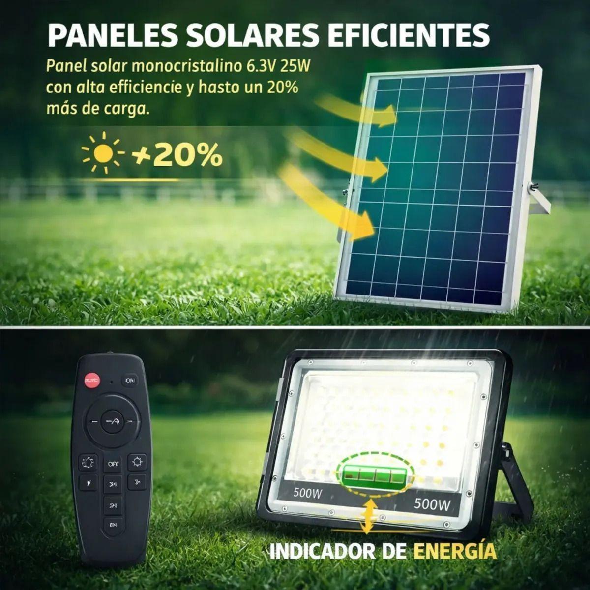 Foco Reflector Solar LED 5000W Exterior Panel Solar Control Remoto IP67-3