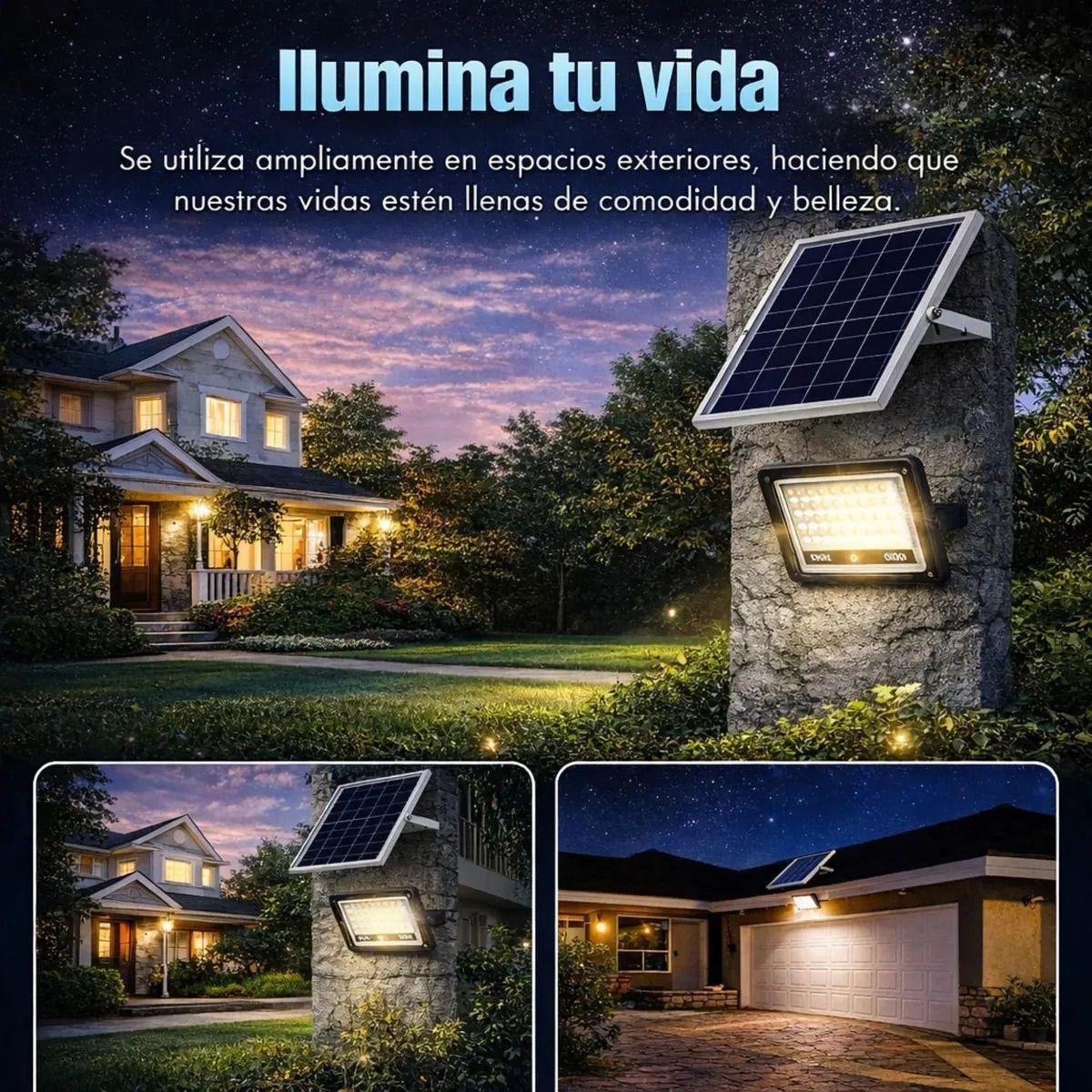 Foco Reflector Solar LED 5000W Exterior Panel Solar Control Remoto IP67-4