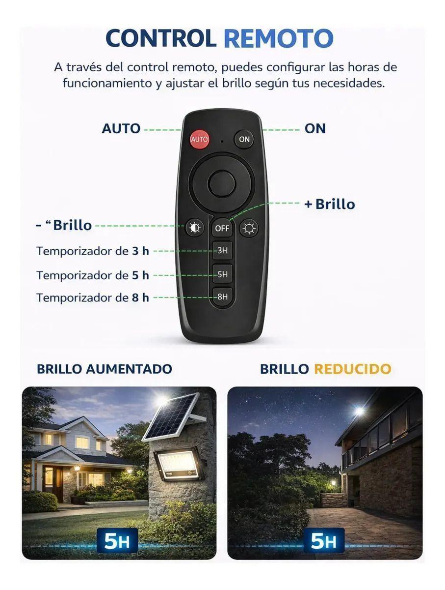 Foco Reflector Solar LED 5000W Exterior Panel Solar Control Remoto IP67-6