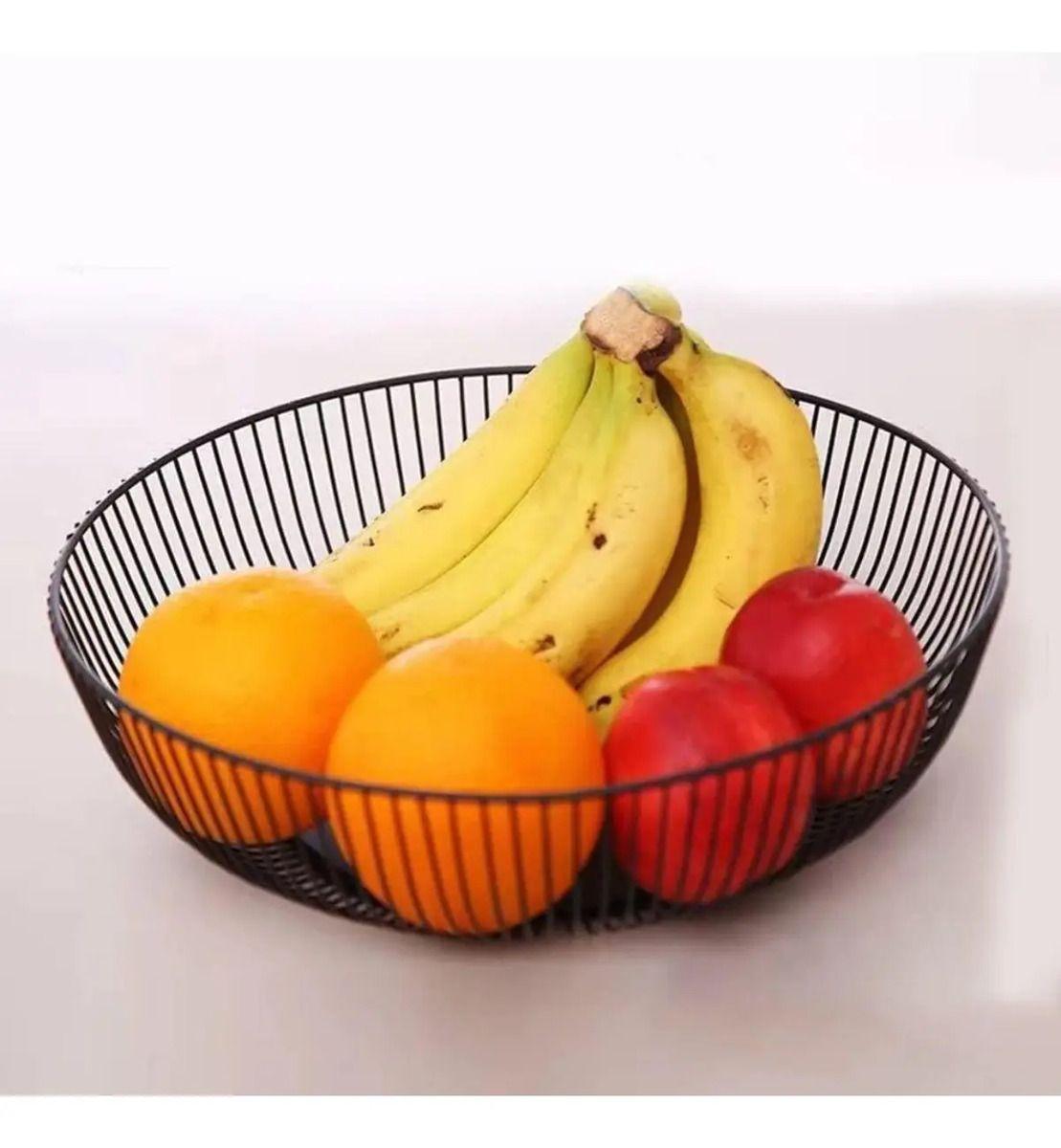 Frutero Metálico De Mesa Nórdico Redondo Minimalista Negro 28 x 8 cms-3