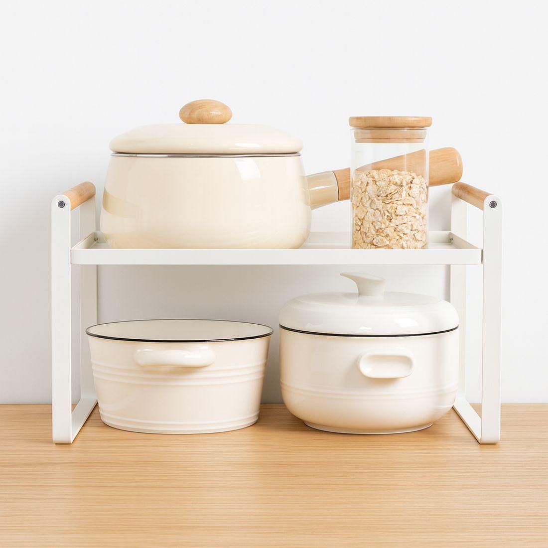 Repisa Organizador Multiuso Cocina Acero Madera 34cm Color Blanco.-1