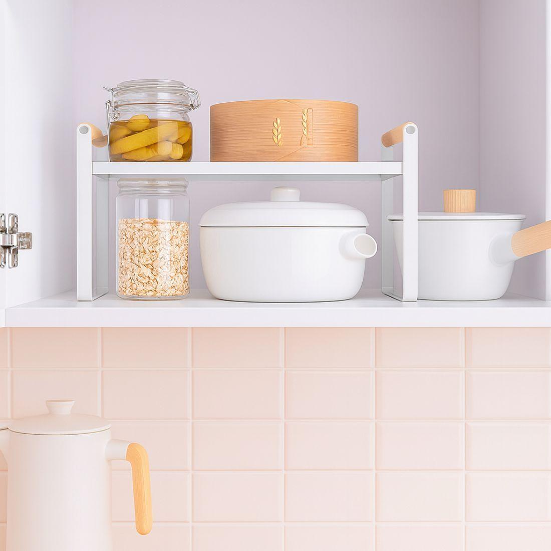 Repisa Organizador Multiuso Cocina Acero Madera 34cm Color Blanco.-2