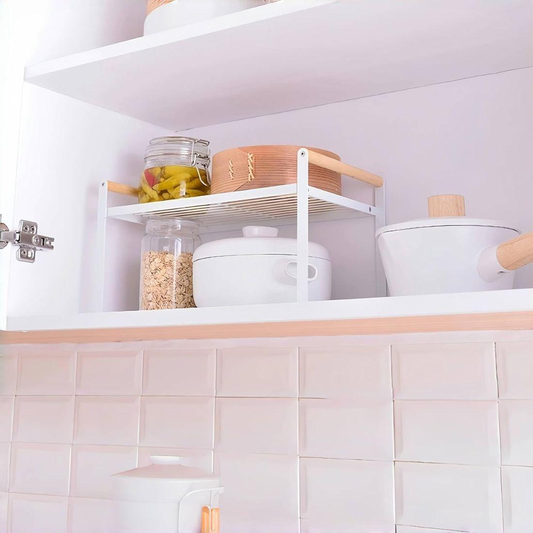Repisa Organizador Multiuso Cocina Acero Madera 34cm Color Blanco.-3