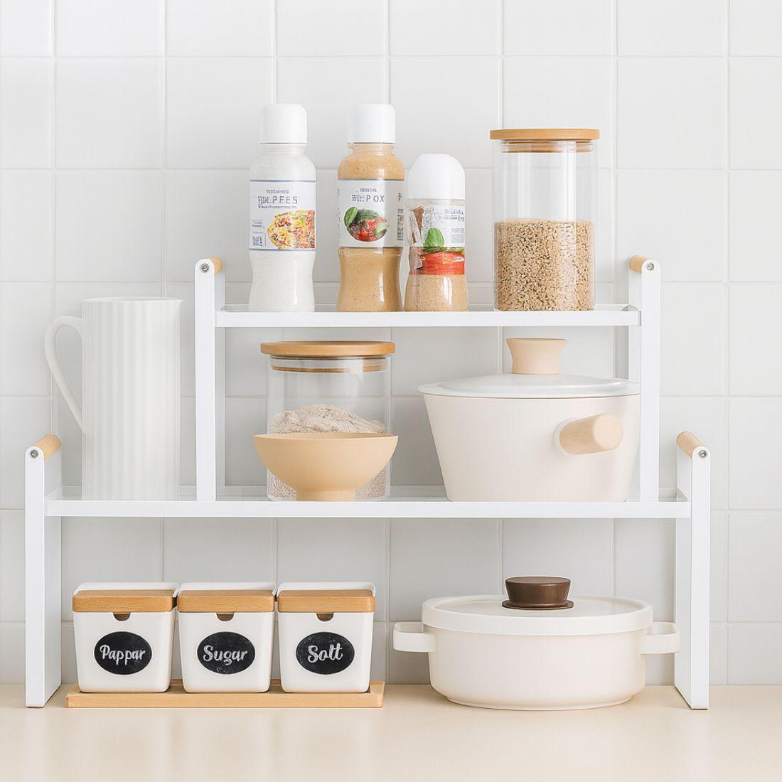 Repisa Organizador Multiuso Cocina Acero Madera 34cm Color Blanco.-4