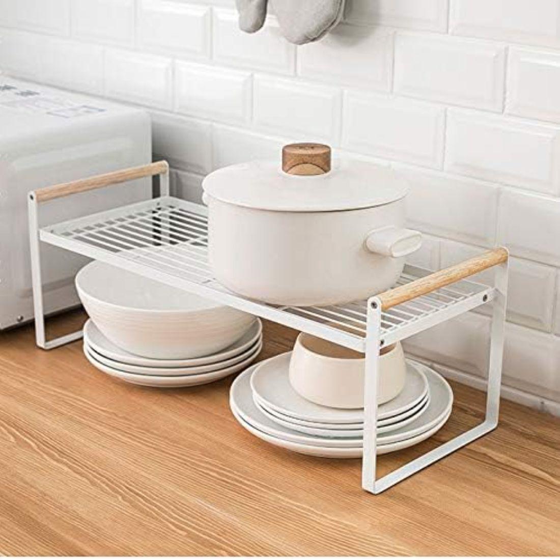 Repisa Organizador Multiuso Cocina Acero Madera 34cm Color Blanco.-5