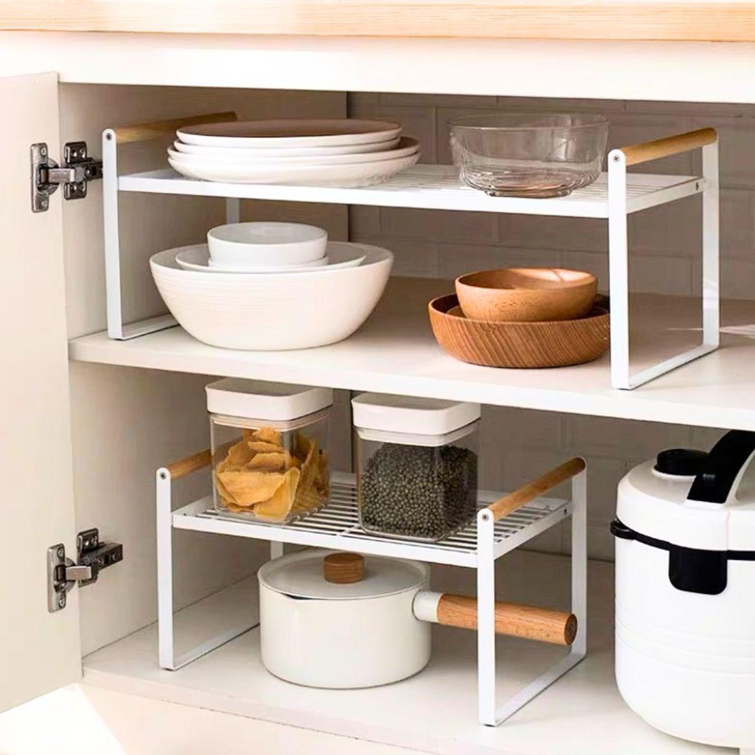 Repisa Organizador Multiuso Cocina Acero Madera 34cm Color Blanco.-6