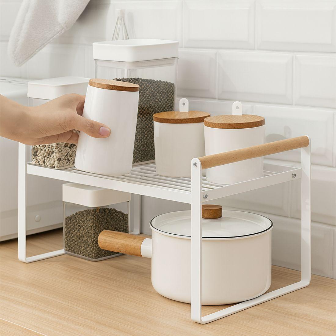 Repisa Organizador Multiuso Cocina Acero Madera 34cm Color Blanco.-7
