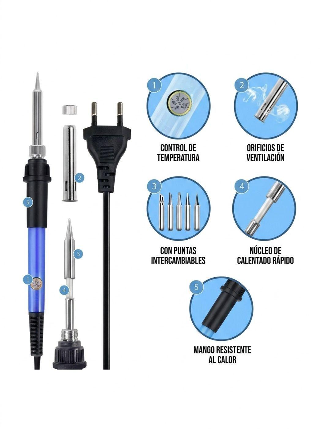 Kit Electrico Cautin 220v 60w Regulable 5 Puntas 15 Pcs-2