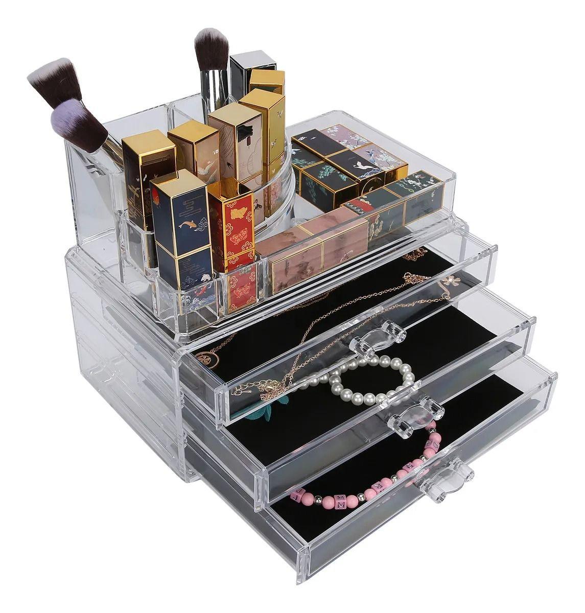 Organizador De Maquillaje Acr lico 3 Compartimientos Transparente-2