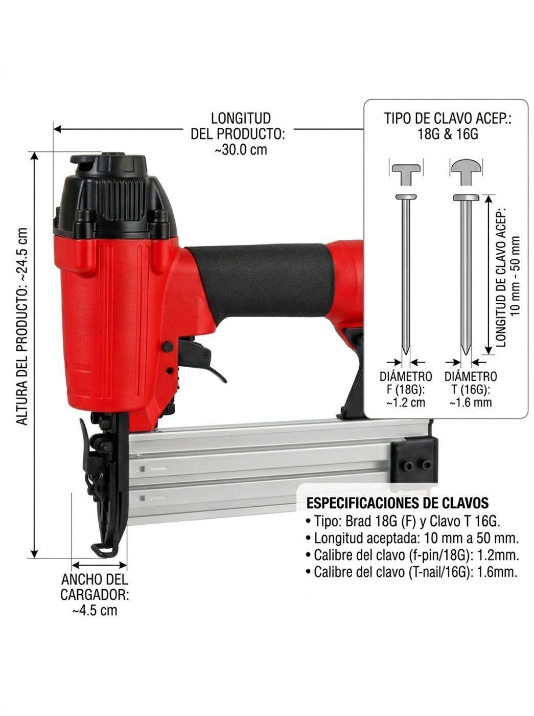 Clavadora Neumatica Calibre 18ga Profesional 70-120 PSI-3