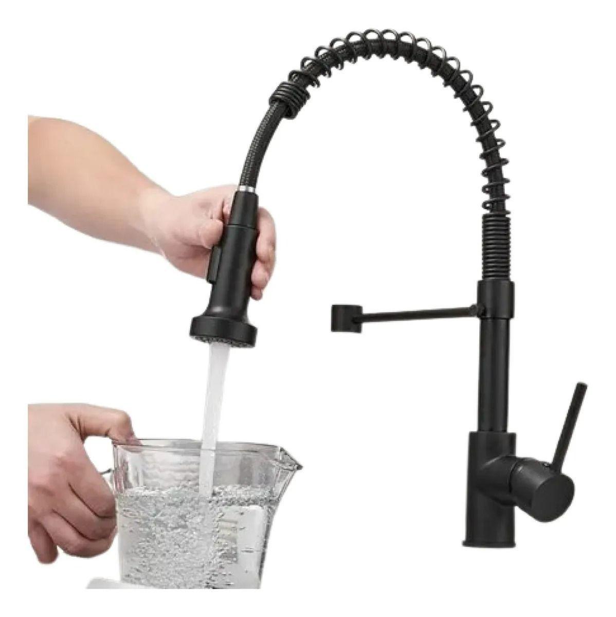 Llave Monomando Negra Flexible Lavaplatos De Cocina-2