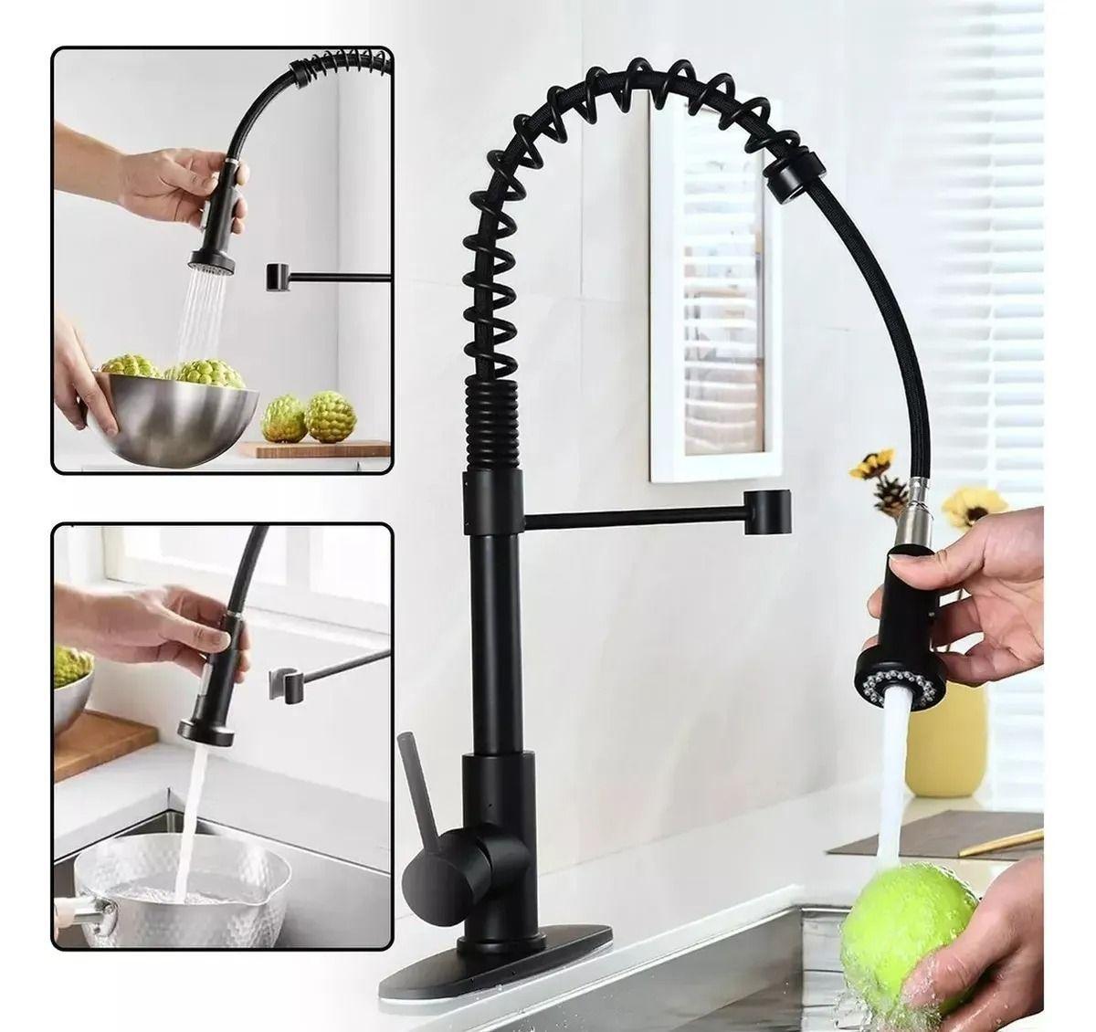 Llave Monomando Negra Flexible Lavaplatos De Cocina-4