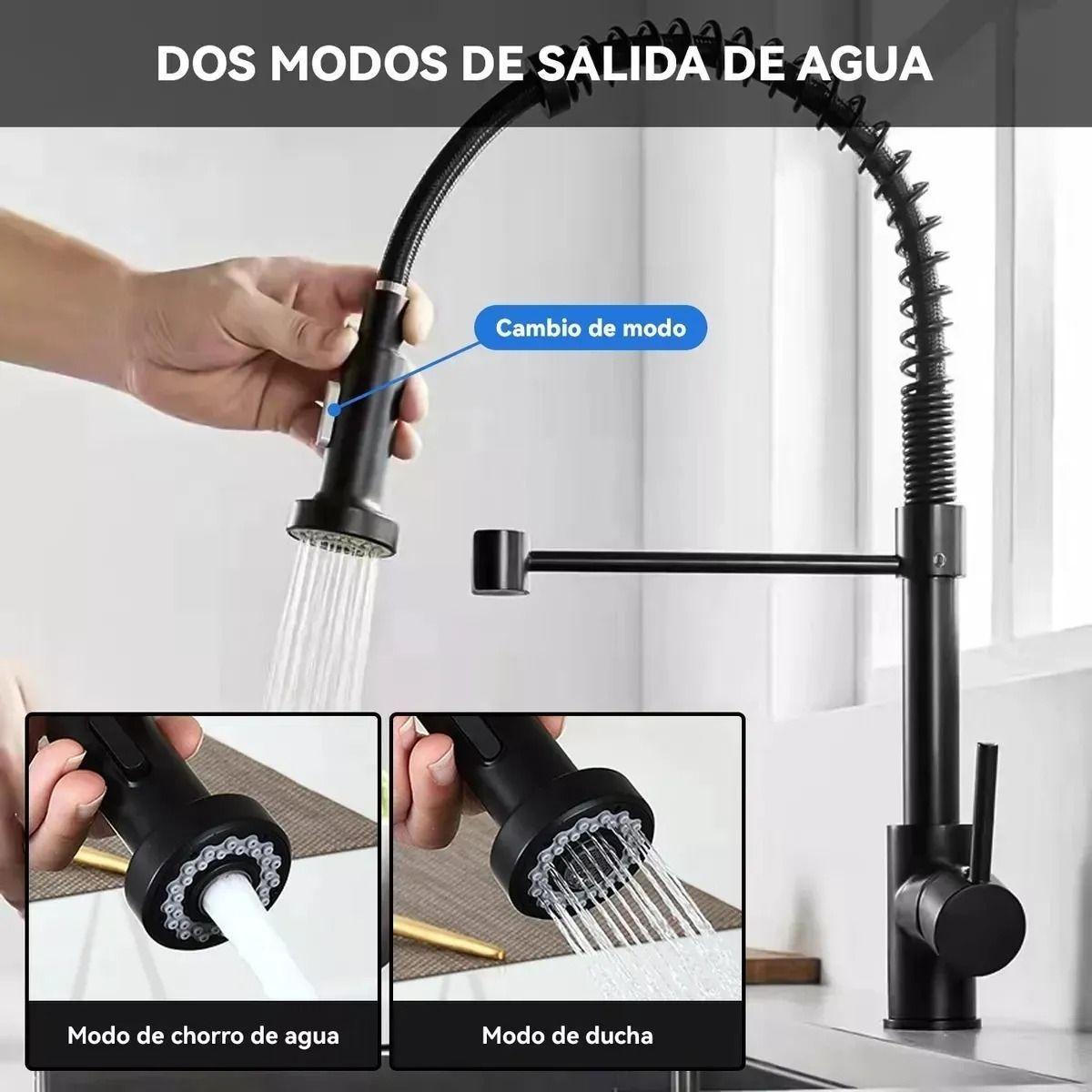 Llave Monomando Negra Flexible Lavaplatos De Cocina-6