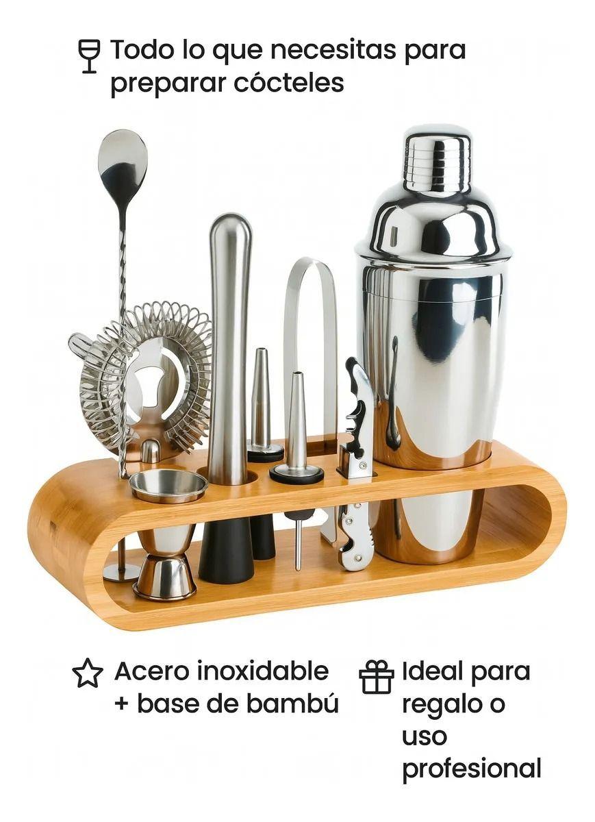 Set De Cocteleria a Barman 9 Piezas Base Madera Profesional-4