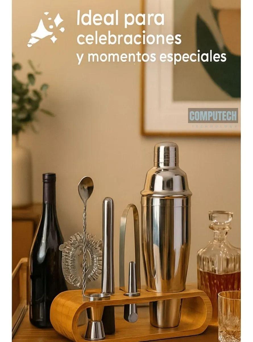 Set De Cocteleria a Barman 9 Piezas Base Madera Profesional-5