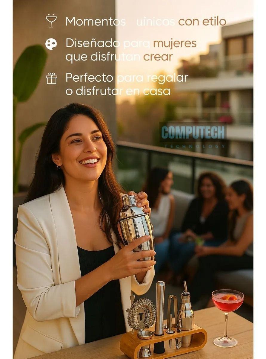 Set De Cocteleria a Barman 9 Piezas Base Madera Profesional-6