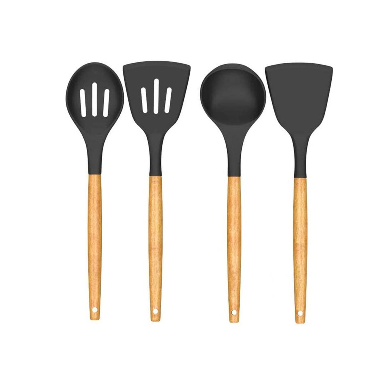 Set 4 Utensilios Cocina Silicona Madera Negro-2