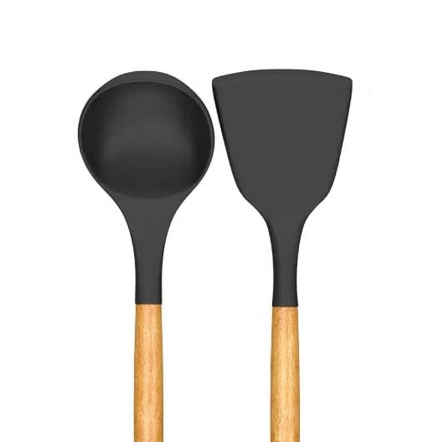 Set 4 Utensilios Cocina Silicona Madera Negro-3