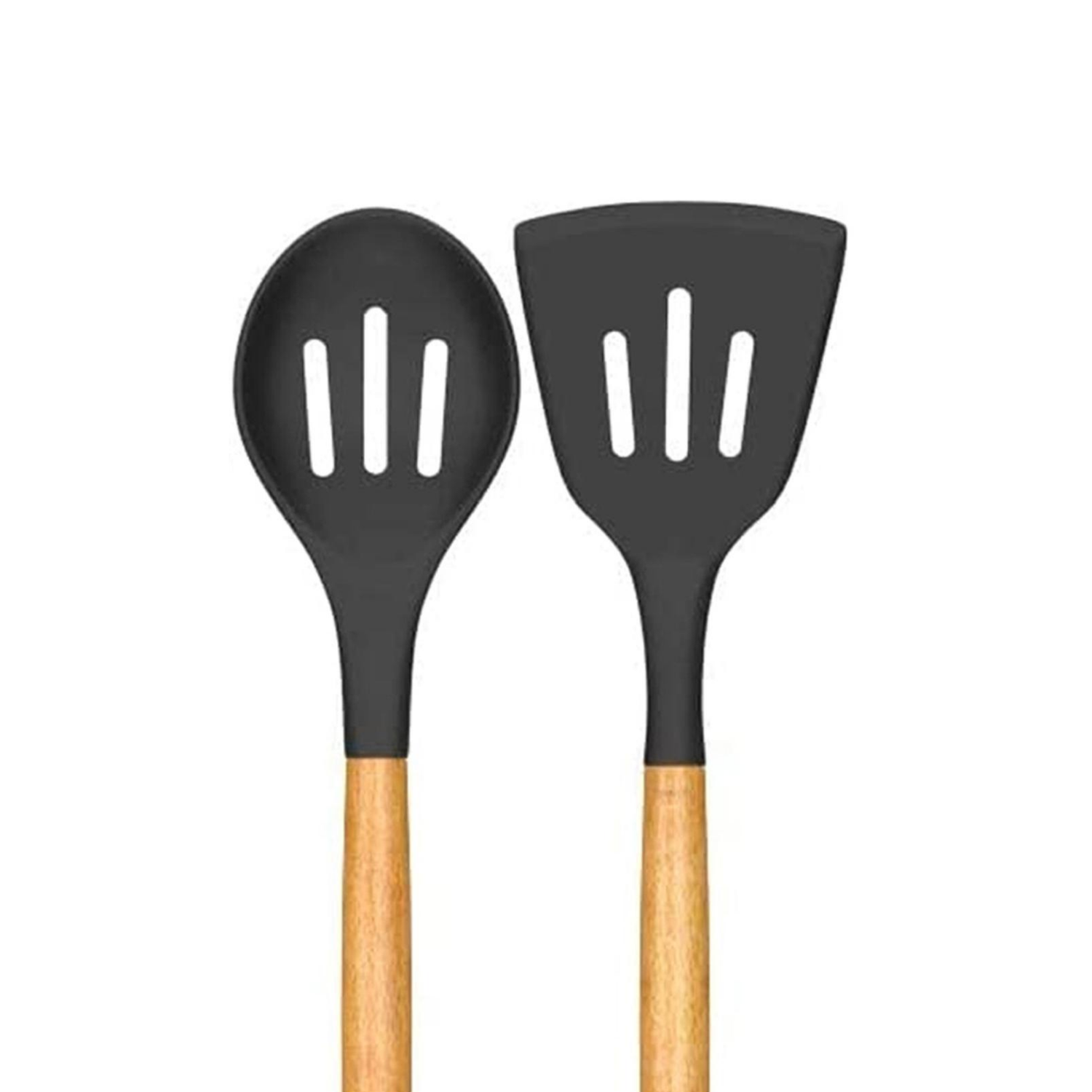 Set 4 Utensilios Cocina Silicona Madera Negro-4