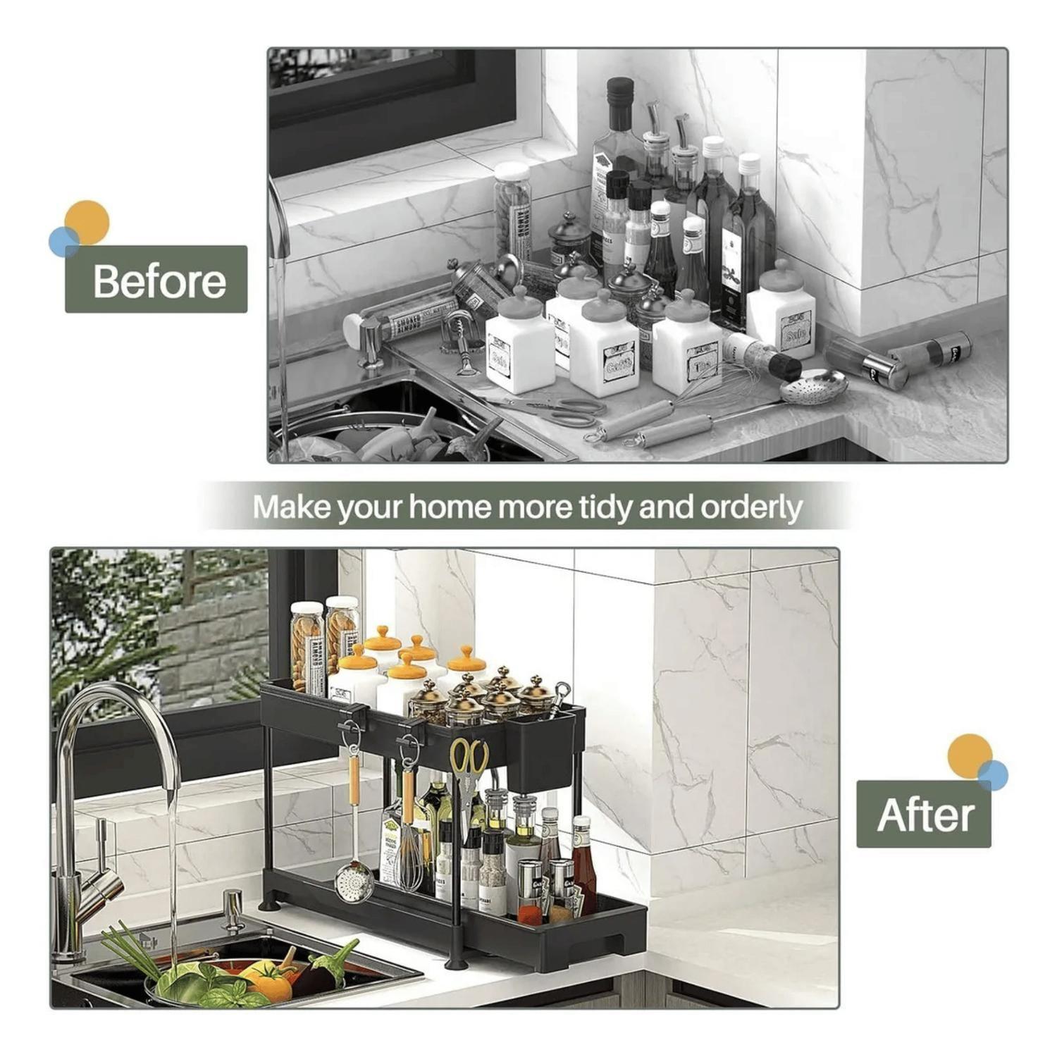 Organizador Multifuncional Cocina Estante Deslizante 40x21x31 CM Negro-3