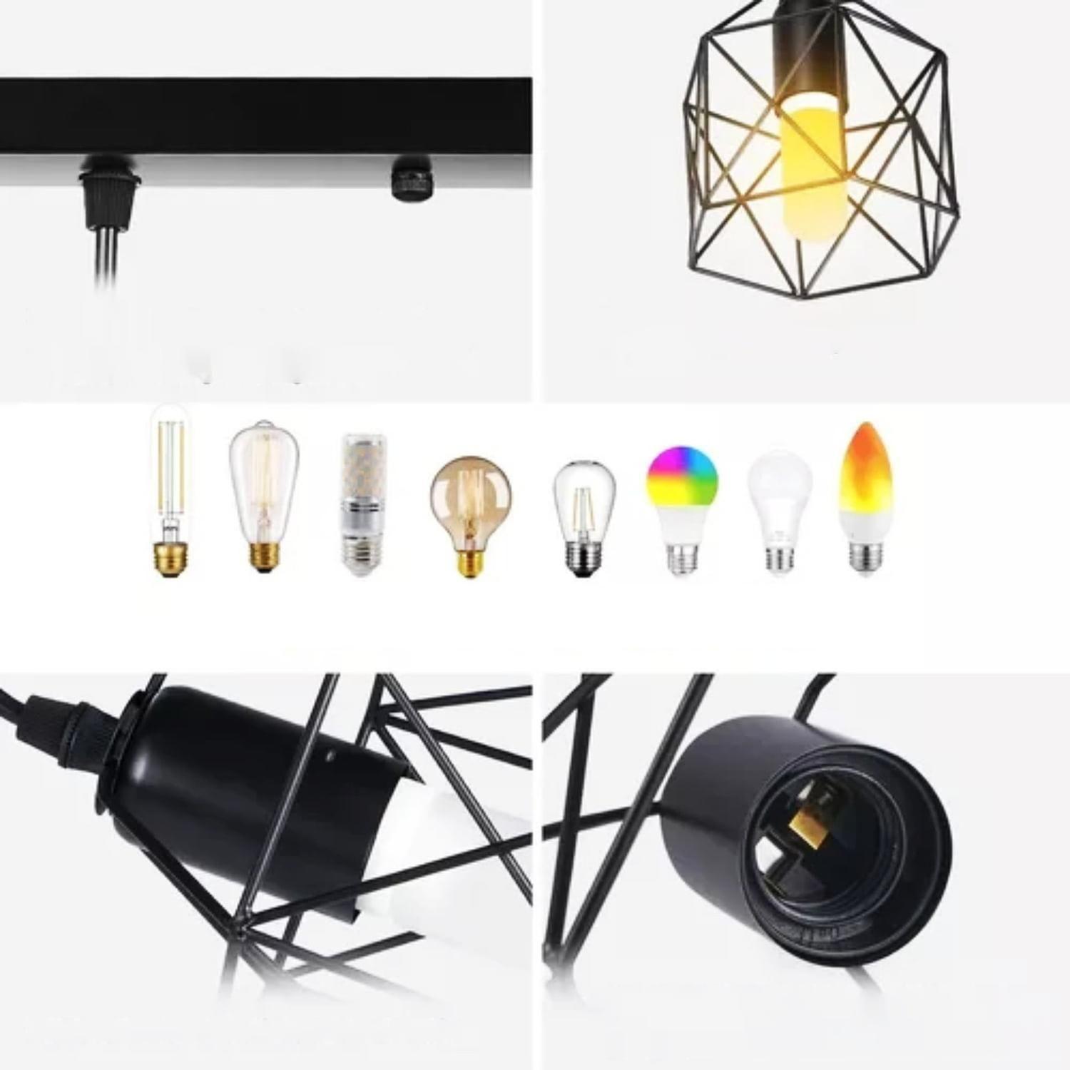 Lámpara 3 En 1 Colgante Industrial E26 E27 40 CM Negro-2