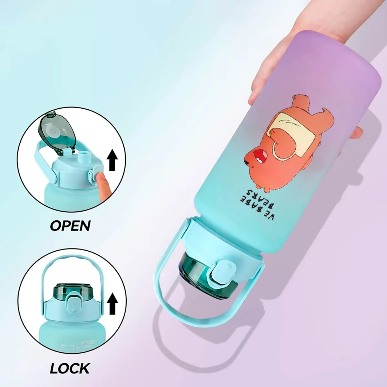 Pack 2 Botellas Agua Motivacional Osos 2 Lt Más 900 ML Verde/Morado-2