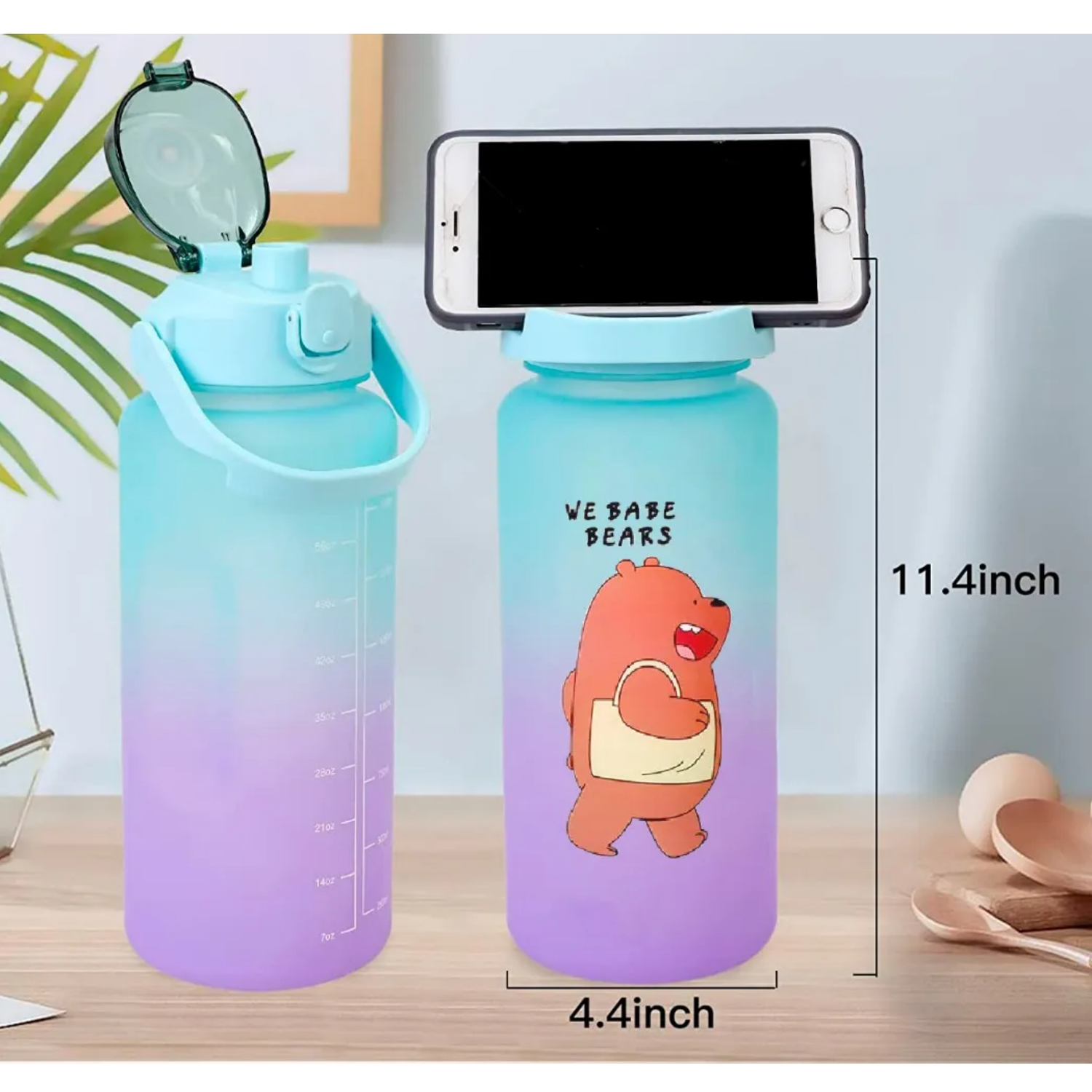 Pack 2 Botellas Agua Motivacional Osos 2 Lt Más 900 ML Verde/Morado-3