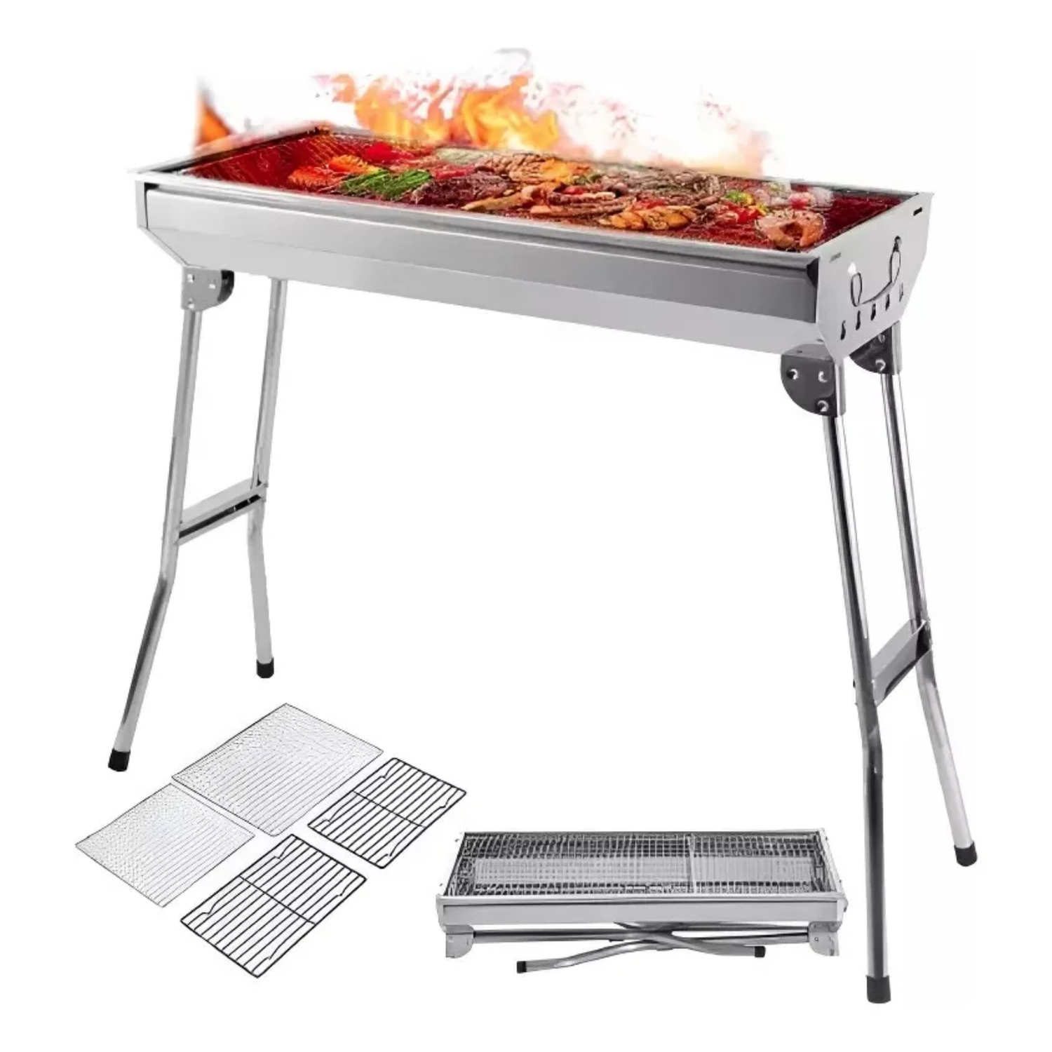 Parrilla Carbón Portatil Plegable Acero Inoxidable 95x71x3 CM-3