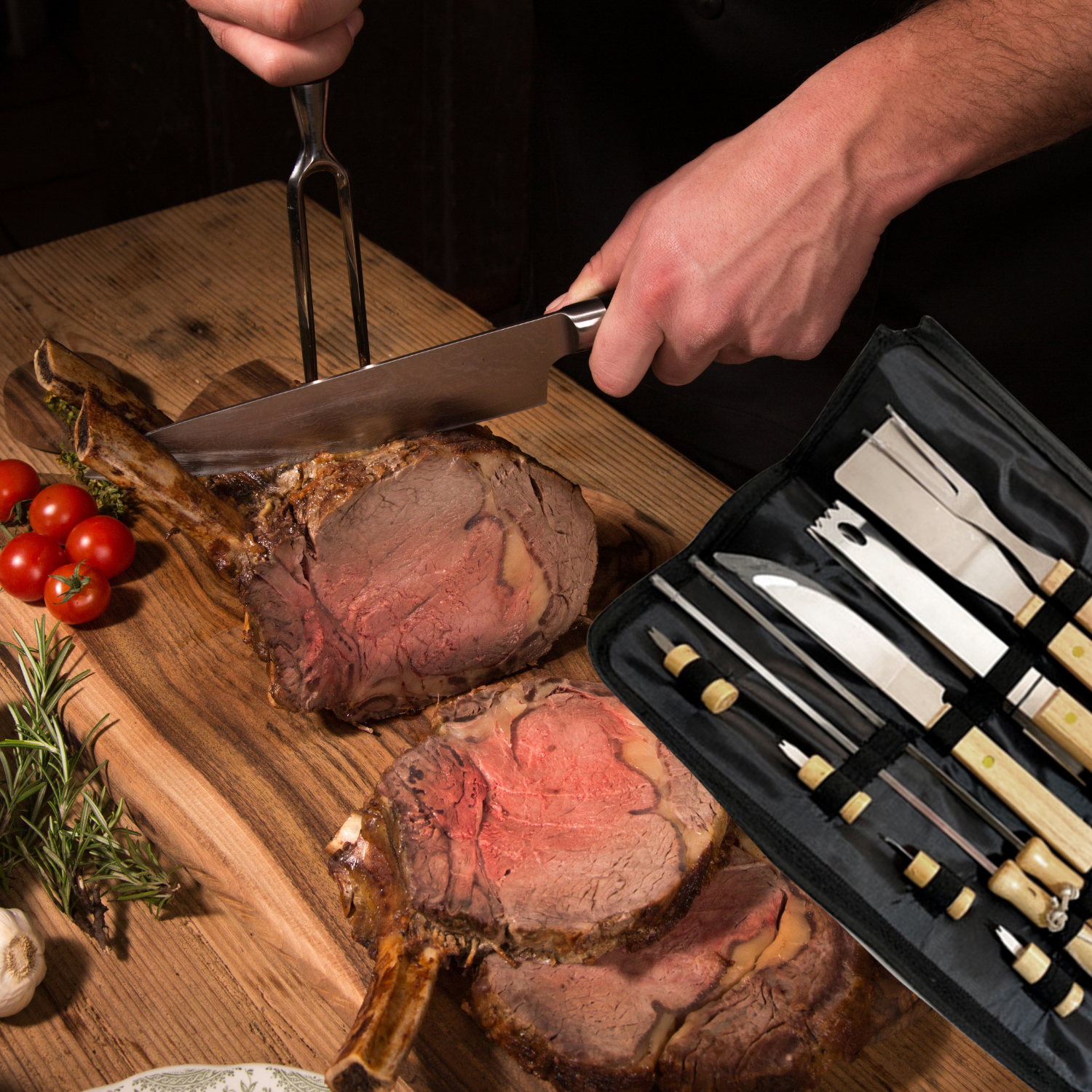 Set Maletín Asado Parrilla Negro 10 Herramientas-5