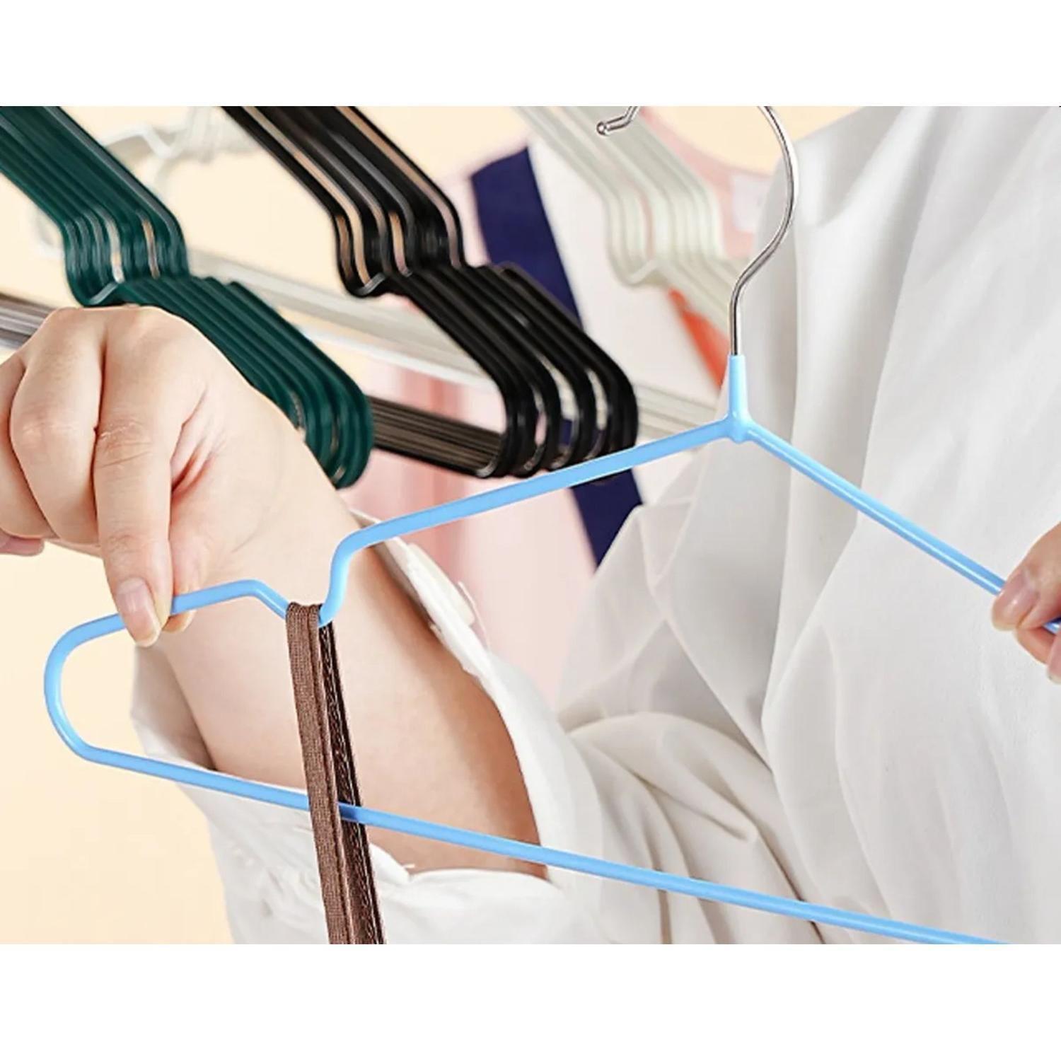 Pack 50 Colgadores Ganchos Ropa Antideslizantes Plástico Azul-2