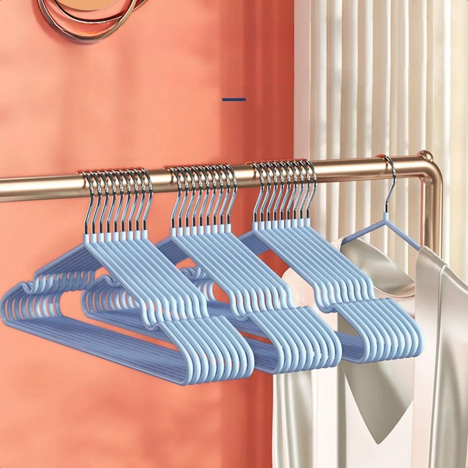 Pack 50 Colgadores Ganchos Ropa Antideslizantes Plástico Azul-3