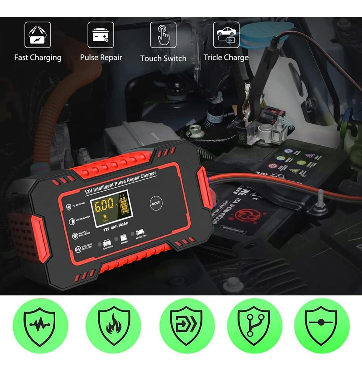 Cargador Batería Automóvil 6 AMP Monitor Carga Inteligente 12 V Rojo-2