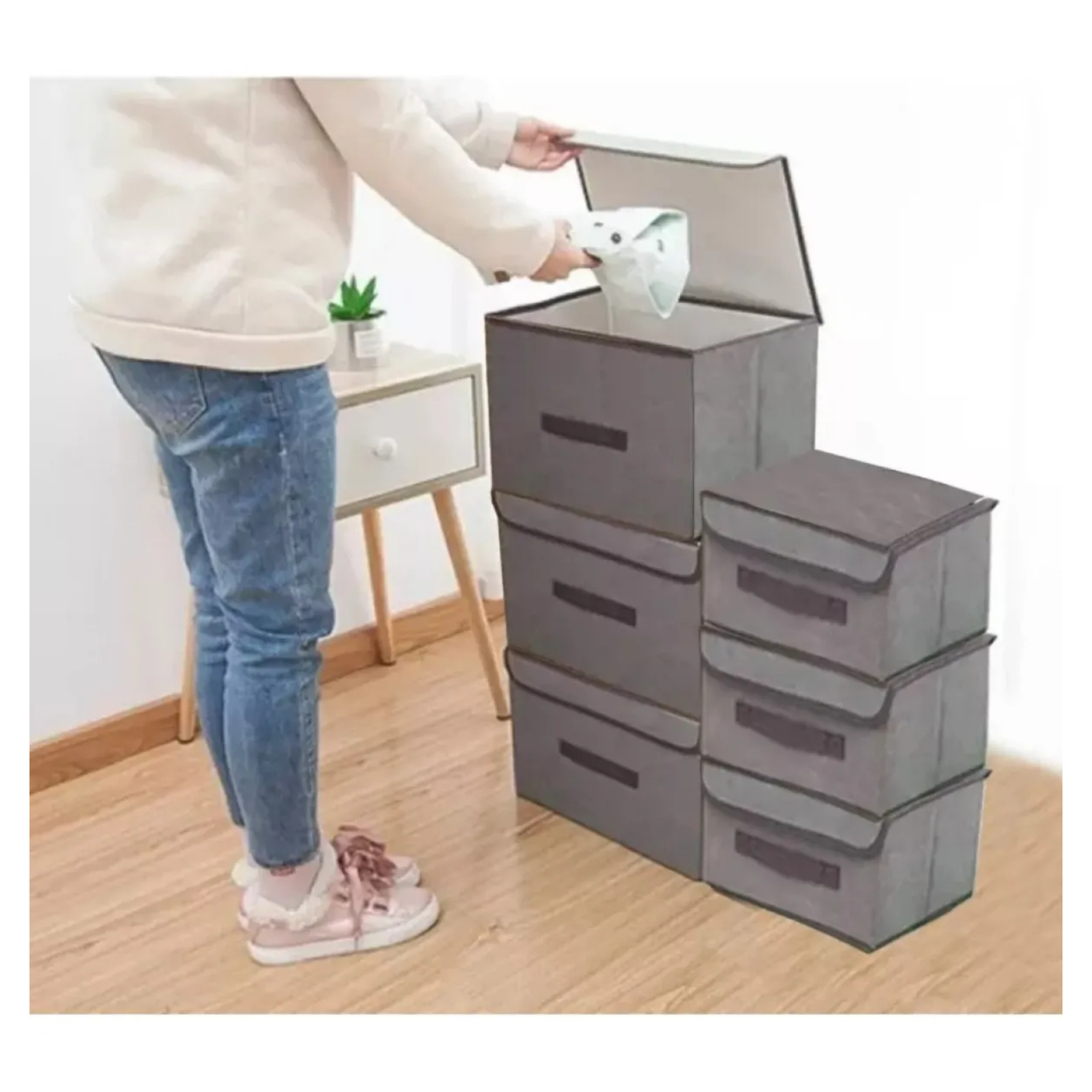 Pack 6 Unidades Cajas Organizadoras Plegables 36x23x24 CM Gris-4