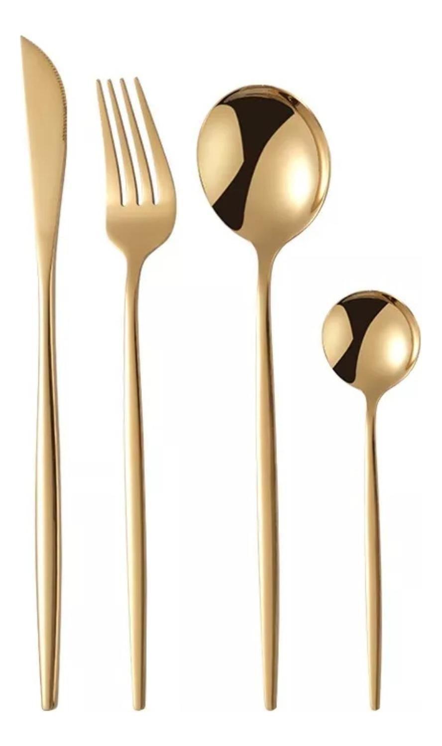 Set 24 Piezas Cubiertos Acero Inoxidable Dorado-2