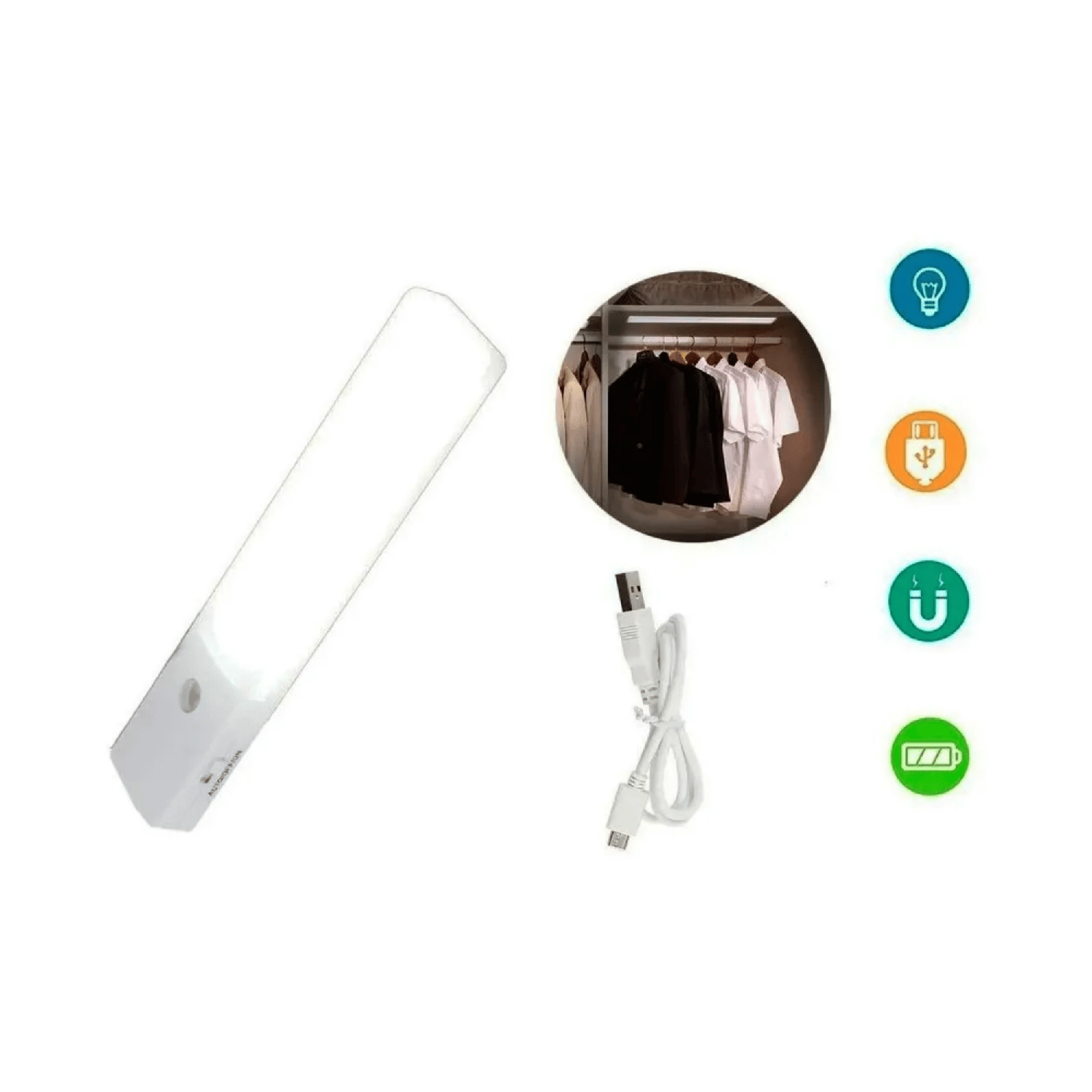 Luz Led Recargable Sensor Movimiento Exterior 1,2 Watt 15x3x1,4 CM Blanco-2