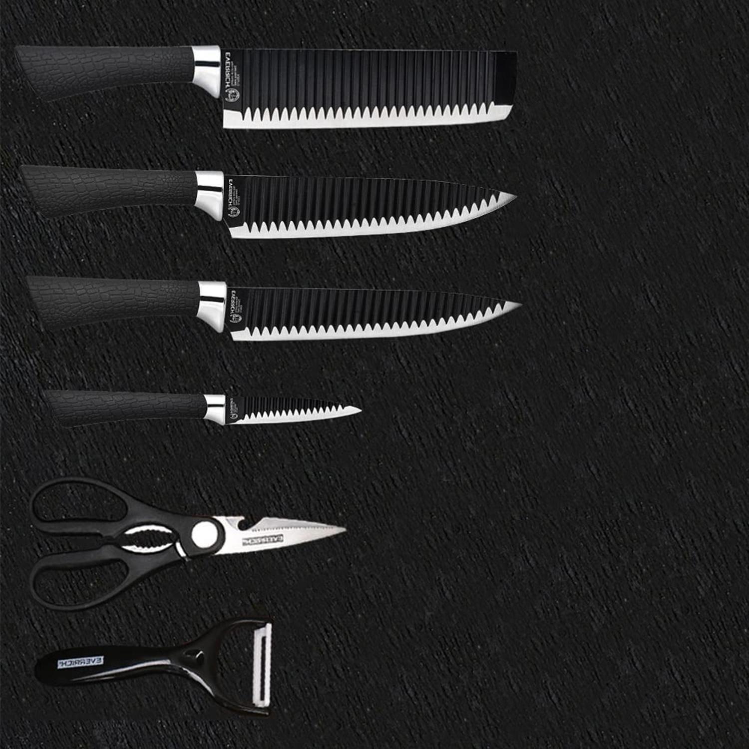 Set Cuchillo Acero Inoxidable 6 Piezas Antibacterial Negro-2