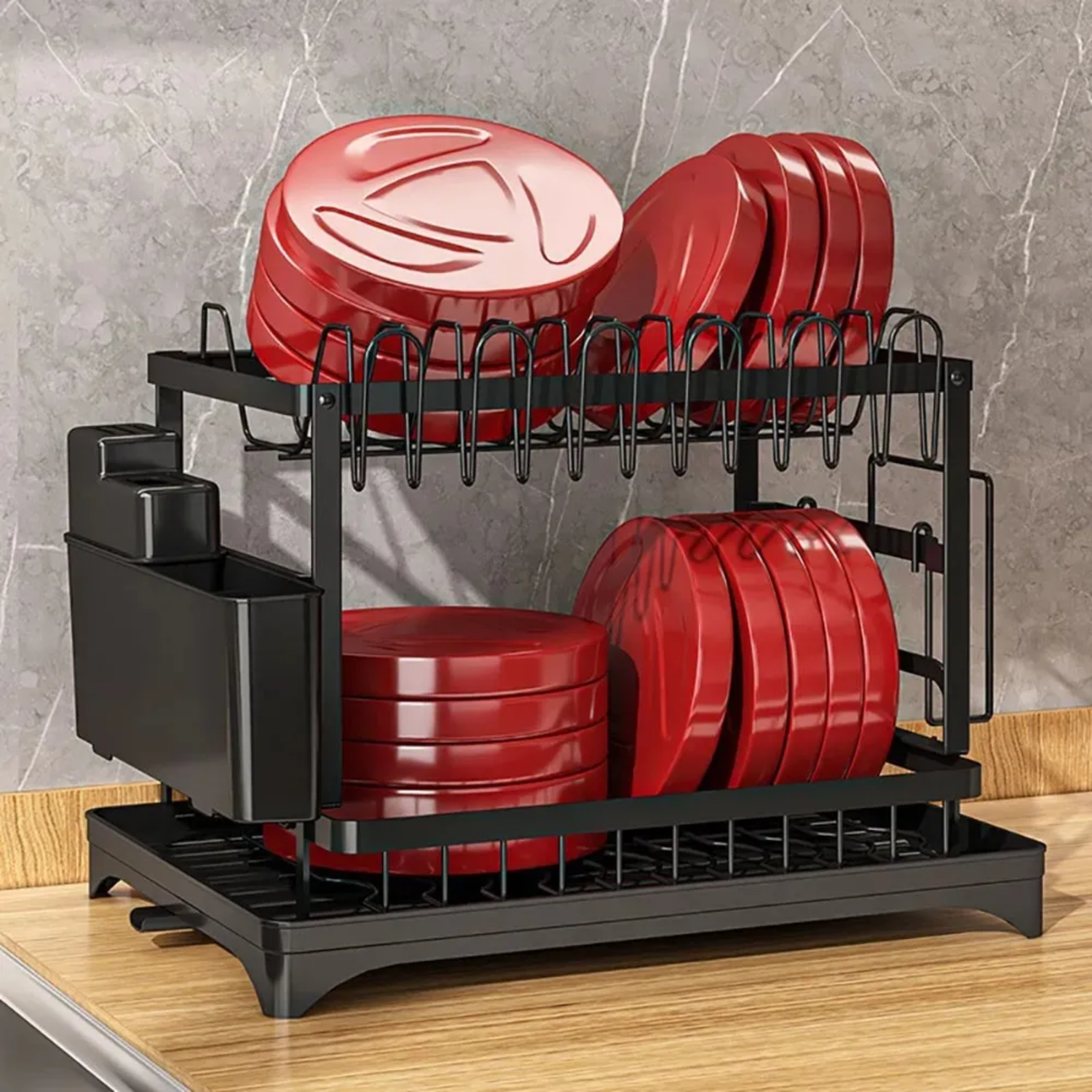 Rack Escurridor Estante Secador Loza 2 Niveles 42x29x29 CM Negro-3