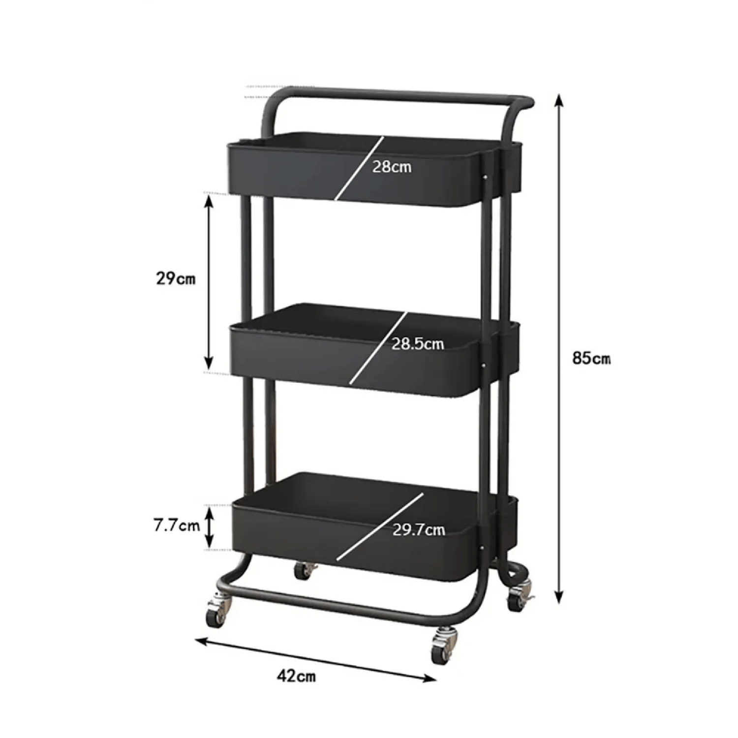 Carro Organizador Multiuso 3 Niveles 85x42x28,5 CM Negro-3